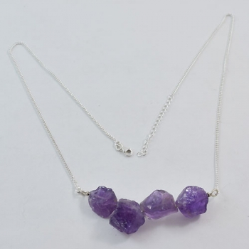 925 silver amethyst rough stone necklace